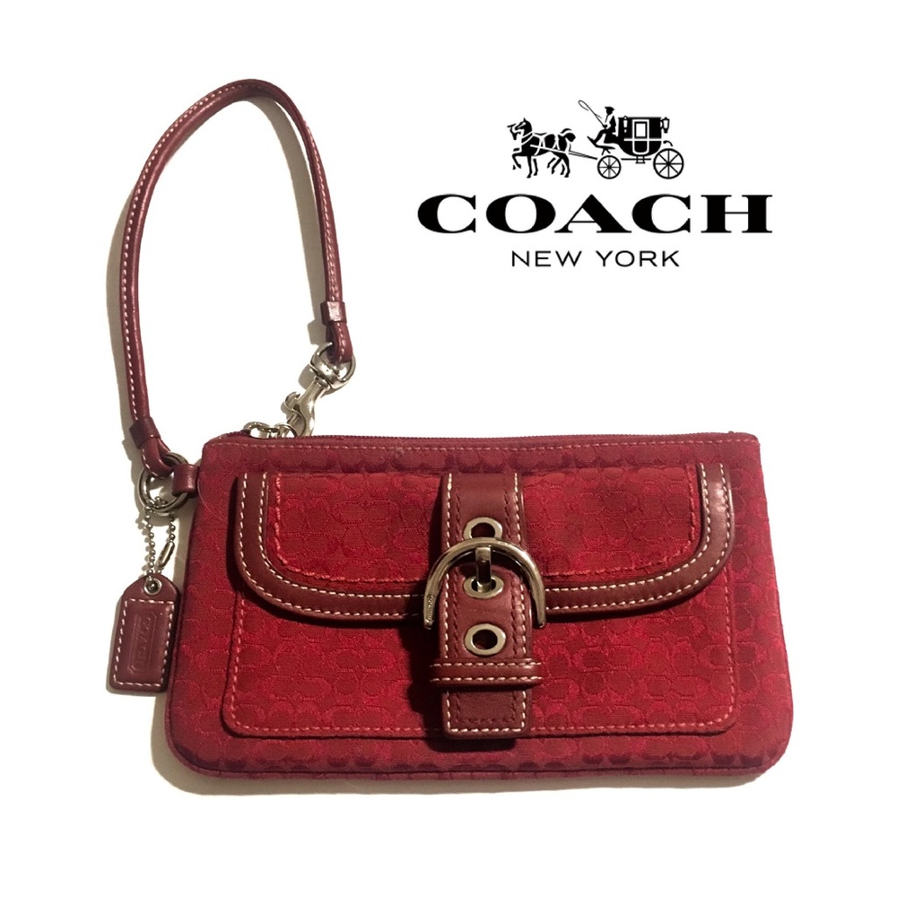 COACH Signature Wristlet Clutch Bag Leather Trim